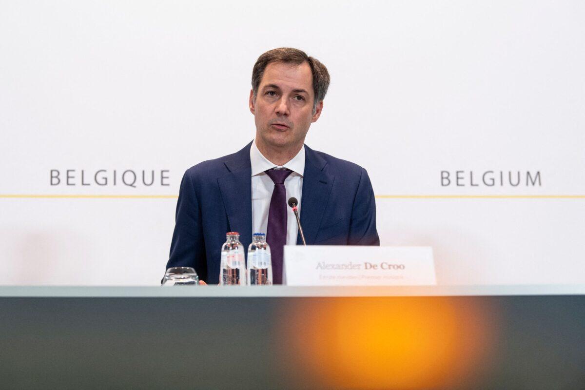 Belgian Prime Minister Alexander De Croo takes part in a press conference after a meeting of the consultative committee with ministers of the Federal government, the regional governments and the community governments, in Brussels, on March 19, 2021. (Philip Reynaers/Belga/AFP via Getty Images)