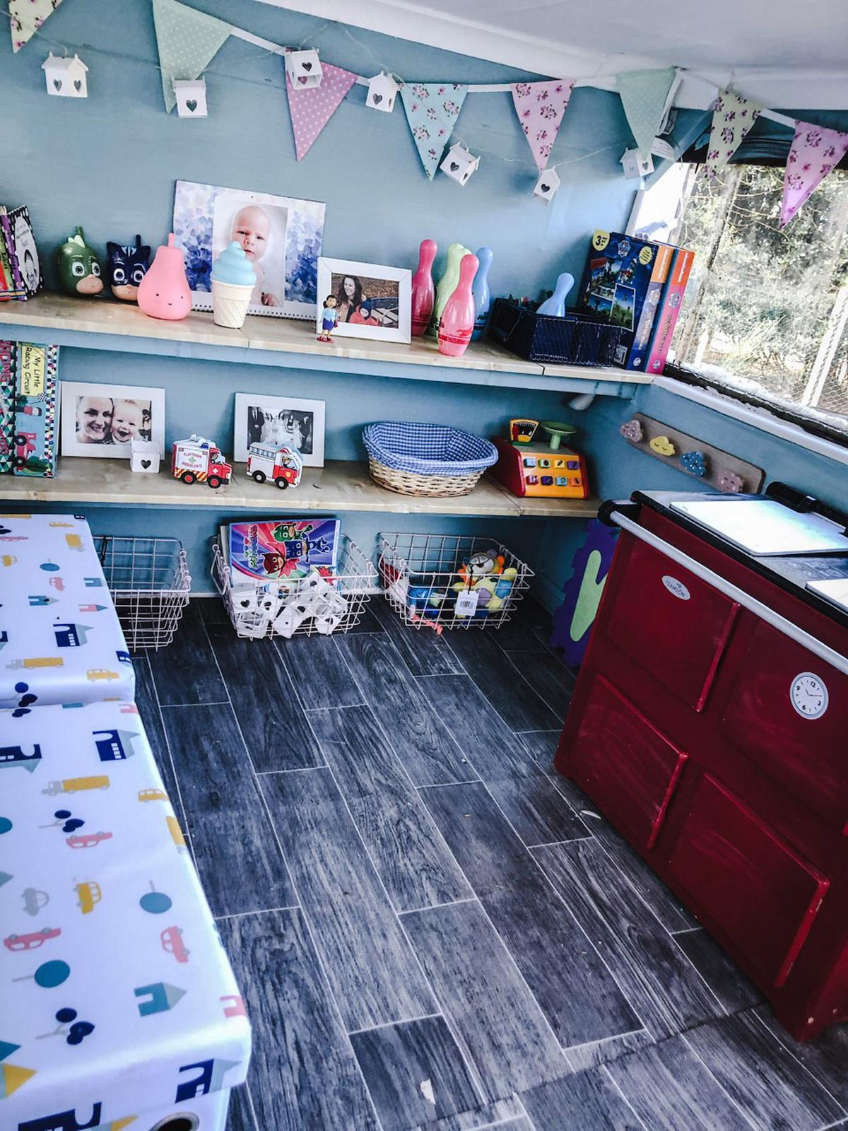 The kitchen of the playhouse that Gemma built for her kids. (Courtesy of Caters News)