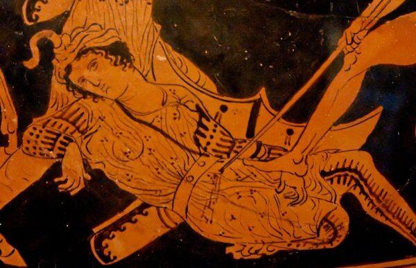 In one myth, even Zeus cannot change the fate of his son Sarpedon, whose death is depicted on a piece of pottery, circa 400 B.C. (Public Domain)