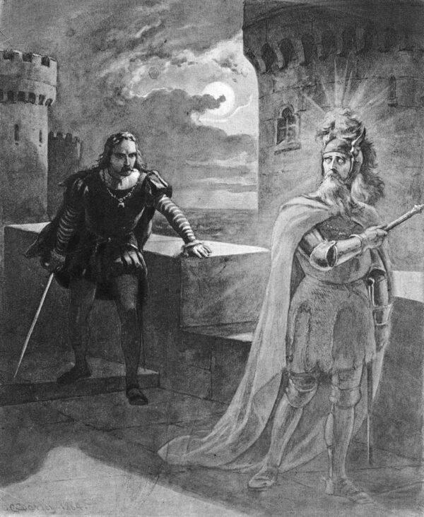 Hamlet sees the ghost of his father in the beginning of the play but spends the subsequent acts trying to prove what the ghost says. (Kean Collection/Getty Images)
