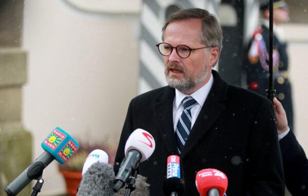 Newly appointed Czech Prime Minister Petr Fiala gives a press statement in Lany, west of Prague, Czech Republic, on Nov. 28, 2021. (Milan Kammermayer/AFP via Getty Images)