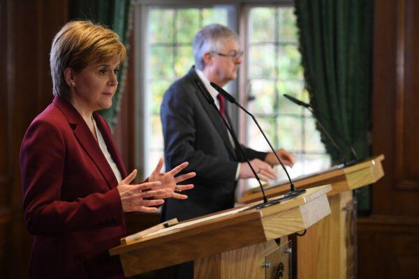 Scotland's First Minister Nicola Sturgeon during a joint press conference on Brexit with Wales's First Minister Mark Drakeford in London, on Oct. 23, 2019. (Daniel Leal-Olivas - WPA Pool/Getty Images)