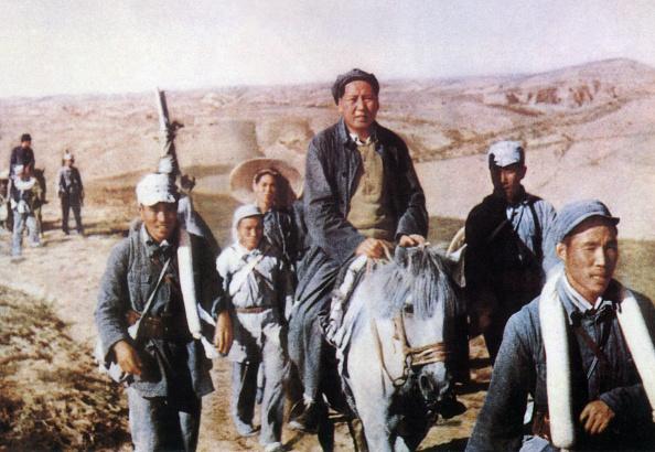 A retouched picture released by Chinese official news agency of Mao Zedong, chairman of the Chinese Communist Party from 1935 until his death in 1976, riding a horse during what it is thought to be his trip to Shaanbei amid the civil war with Guomintang in 1947. (AFP via Getty Images)