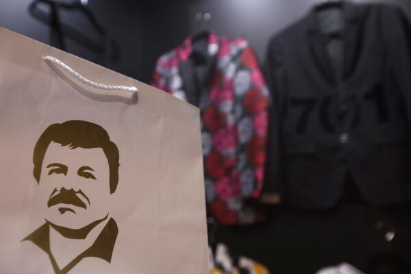 A paper bag with the image of Mexican drug lord Joaquin "El Chapo" Guzman is seen at a stand of the clothing brand "El Chapo 701", owned by his daughter Alejandrina Gisselle Guzman, at the Intermoda fair in Guadalajara, Mexico, on July 16, 2019. (Fernando Carranza/Reuters)