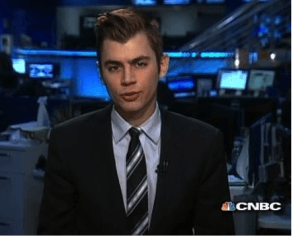 Adam Molon as a journalist at CNBC headquarters. (Screenshot)