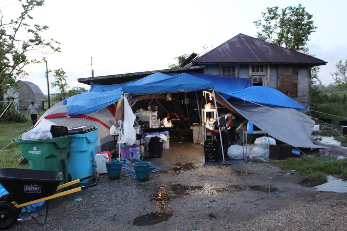 Hypolite Nazio and his family were living in tents after their home was destroyed by Hurricane Ida. (Courtesy of <a href="https://www.facebook.com/profile.php?id=100002074783051">Hypolite Nazio</a>)