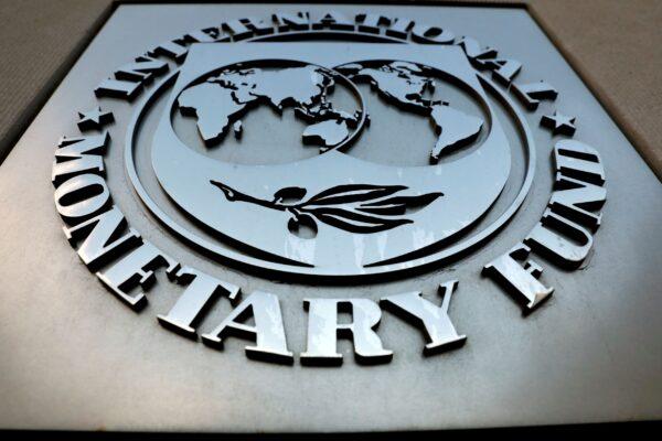 The International Monetary Fund logo outside the headquarters building in Washington on Sept. 4, 2018. (Yuri Gripas/Reuters)