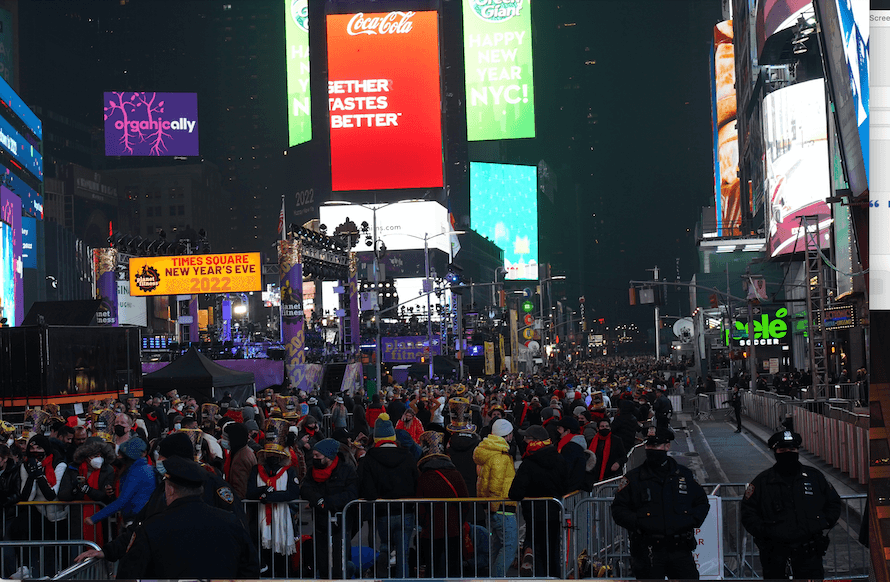Times Square New Year's Eve 2022 in New York on Dec. 31, 2021. (Enrico Trigoso/The Epoch Times)