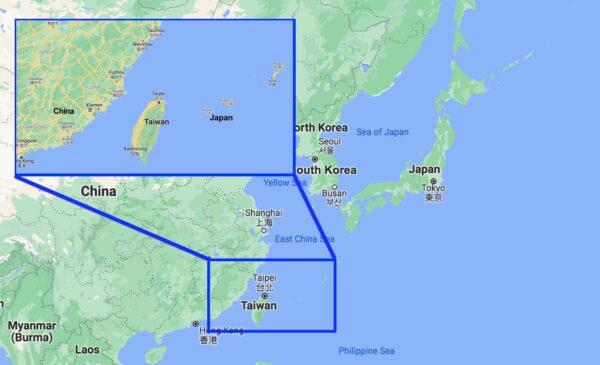 Taiwan, Japan, and China closely neighbor each other in the East China Sea. (Screenshot/Google Map)