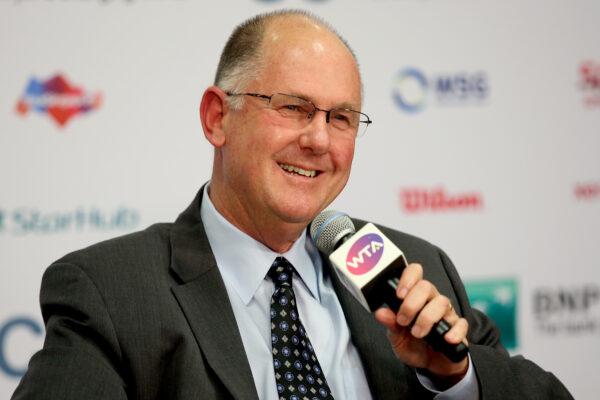 CEO of the WTA Steve Simon speaks at a press conference during the BNP Paribas WTA Finals at Singapore Sports Hub in Singapore, on Oct. 26, 2015. (Matthew Stockman/Getty Images for WTA)