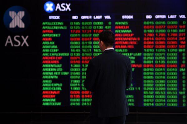 The indicator board at the Australian Securities Exchange (ASX) is seen in Sydney, Australia, on Feb. 5, 2019. (AAP Image/Dan Himbrechts)