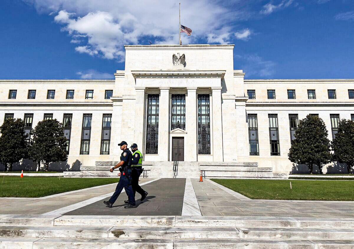 The Federal Reserve building in Washington, on Oct. 22, 2021. (Daniel Slim/AFP via Getty Images)