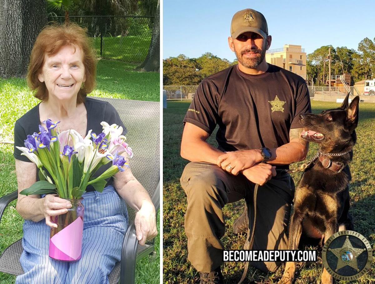 (L) Pamela Mobbs, who passed away in October 2020 at the age of 90, gifted Volusia Sheriff with over $32,000; (R) Senior Deputy Anthony Zimmerer and K-9 Koda. (Courtesy of <a href="https://www.volusiasheriff.org/">Volusia Sheriff's Office</a>)