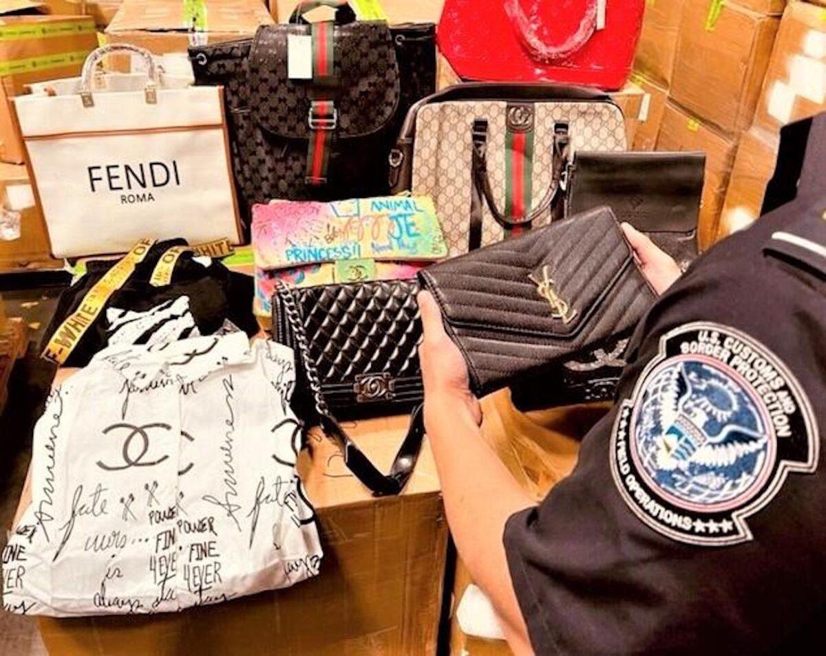 CBP in Los Angeles intercepted 13,586 counterfeit<br/>designer products arriving in a containerized cargo<br/>shipment from China, on Nov. 9, 2021. (U.S. Customs and Border Protection)