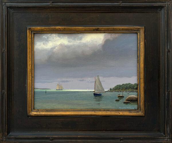 “Light and Shadow, Buzzards Bay,” by Joseph McGurl. Oil on panel; 9 inches by 12 inches. (Courtesy of Collins Galleries)