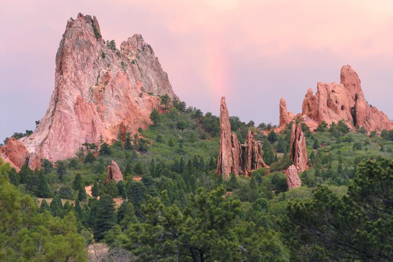 A visit to the Garden of the Gods, a city park ouside Colorado Springs CO, is always an enchanting experience in any season. Do you see the rainbow? (Cat Rooney)
