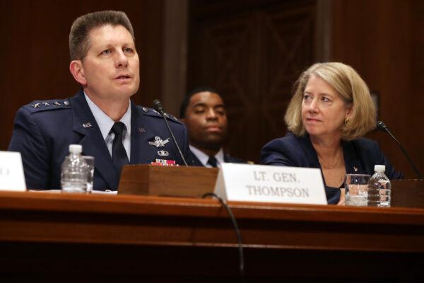 David Thompson (L), then-vice commander of U.S. Air Force Space Command, testifies before the Senate Aviation and Space Subcommittee in Washington on May 14, 2019. (Chip Somodevilla/Getty Images)