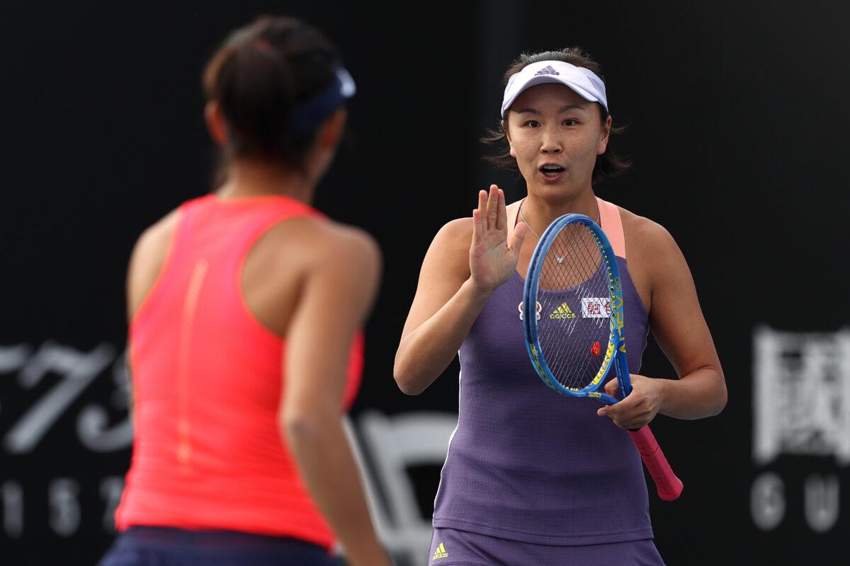 Peng Shuai and Zhang Shuai of China during their Women's Doubles first-round match against Veronika Kudermetova of Russia and Alison Riske of the United States on day four of the 2020 Australian Open at Melbourne Park on Jan. 23, 2020, in Melbourne, Australia. (Clive Brunskill/Getty Images)