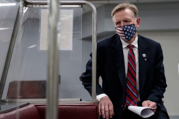 Rep. Paul Gosar walks onto a subway to the U.S. Capitol Building in Washington on Nov. 17, 2021. (Anna Moneymaker/Getty Images)