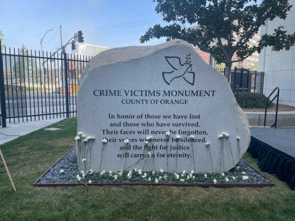 The Orange County Crime Victims Monument was unveiled during a ceremony in Santa Ana, Calif., on Dec. 6, 2021. (Vanessa Serna/The Epoch Times)