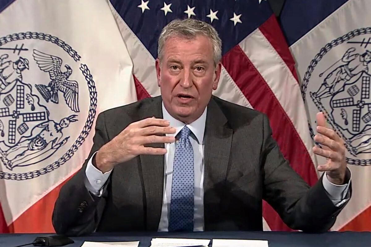In this image taken from video, New York Mayor Bill de Blasio speaks during a virtual press conference on Dec. 2, 2021. (AP Photo)