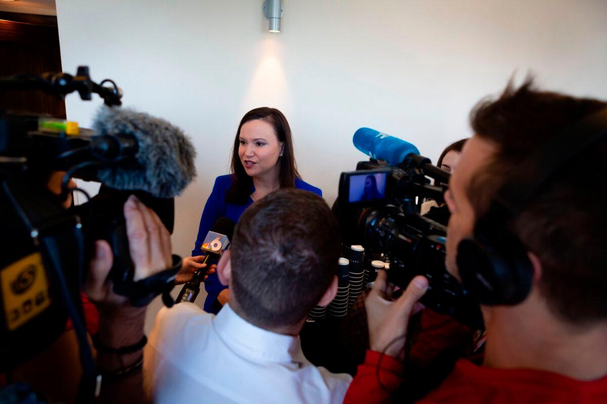 Ashley Moody, Florida Attorney General, talks to the media in Miami Beach on Jan. 9, 2020. (EVA MARIE UZCATEGUI/AFP via Getty Images)