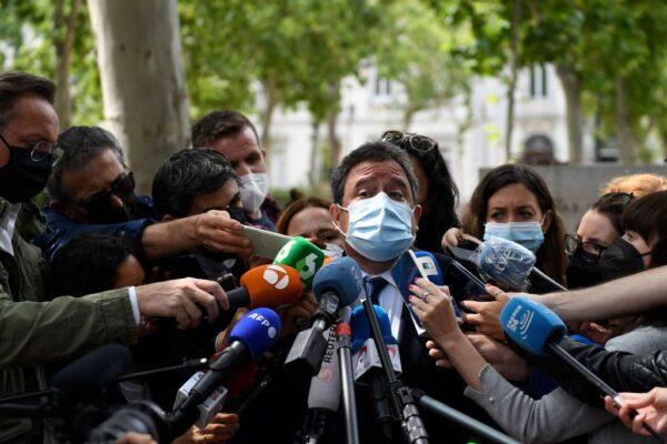 Manuel Olle, a lawyer of the leader of Western Sahara's independence movement and president of the Sahrawi Democratic Arab Republic, Brahim Ghali, speaks to journalists outside Spain's National Court in Madrid on June 1, 2021. (Pierre-Phillipe Marcou/AFP via Getty Images)