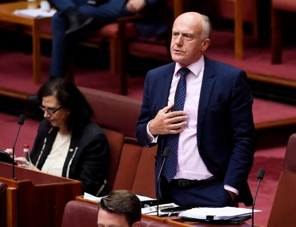 Senator Eric Abetz during Senate question time in Canberra, Australia on Feb. 2, 2021. (Tracey Nearmy/AUSPIC)