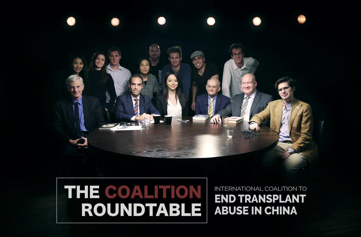 Photo taken during “The Coalition Rountable” filming week in Stockholm, Sweden, in October 2016. Back Row: Susie Hughes (2nd-L), her husband, Luke Hughes (3rd-L), Normann Bjorvand (5th-L); Front Row: The Coalition Roundtable expert panel, (L–R) David Kilgour, Chris Chappell, Anastasia Lin, David Matas, Ethan Gutmann, Matthew Robertson. (Courtesy of Normann Bjorvand)