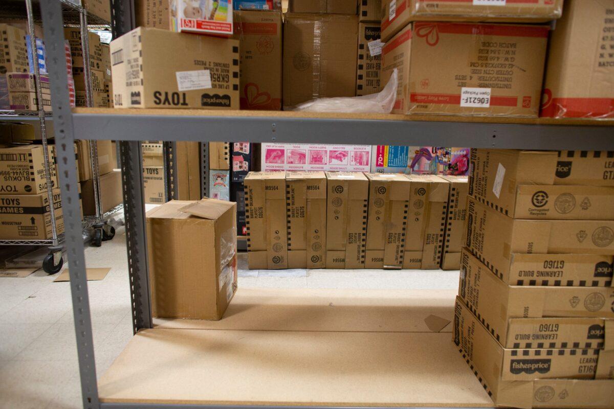 Empty shelves are seen at Mary Arnold Toys, New York city's oldest toy store, on Aug. 2, 2021. (Kena Betancur/AFP via Getty Images)