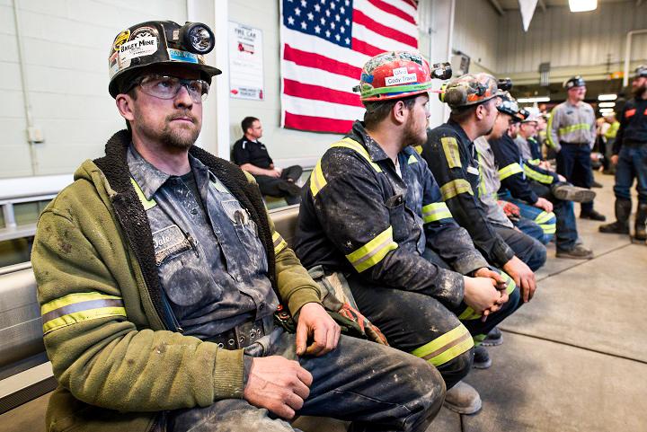 Coal miners wait at the Harvey Mine in Sycamore, Pa., on April 13, 2017. Multiple U.S. coal producers are reportedly sold out of coal through 2022. (Justin Merriman/Getty Images)