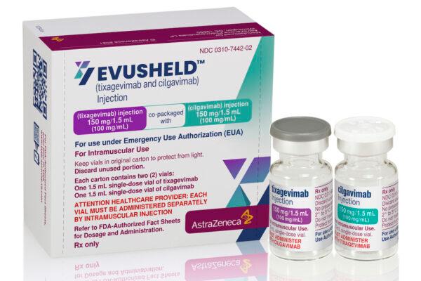 Packaging and vials for AstraZeneca's Evusheld antibody COVID-19 medication. (AstraZeneca via AP)