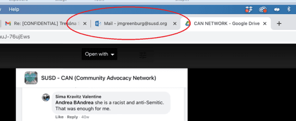 A screenshot of desktop image showing the open tab of Jann-Michael Greenburg's official SUSD email account. (Courtesy of Kim Stafford)