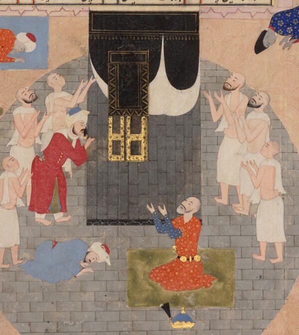 At the end, Alexander did not honor the gods of his youth. The Persian epic poem “Shahnameh” (written between circa 977 and 1010) describes Alexander the Great in Persia. In this 16th-century edition of the book, he is praying at the Kaaba. (Khalili Collections/CC BY-SA 4.0)