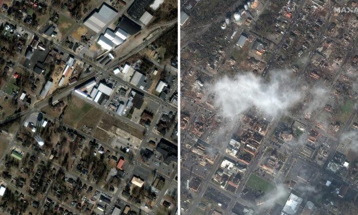 Satellite Shows Before and After Images of Tornado Strike