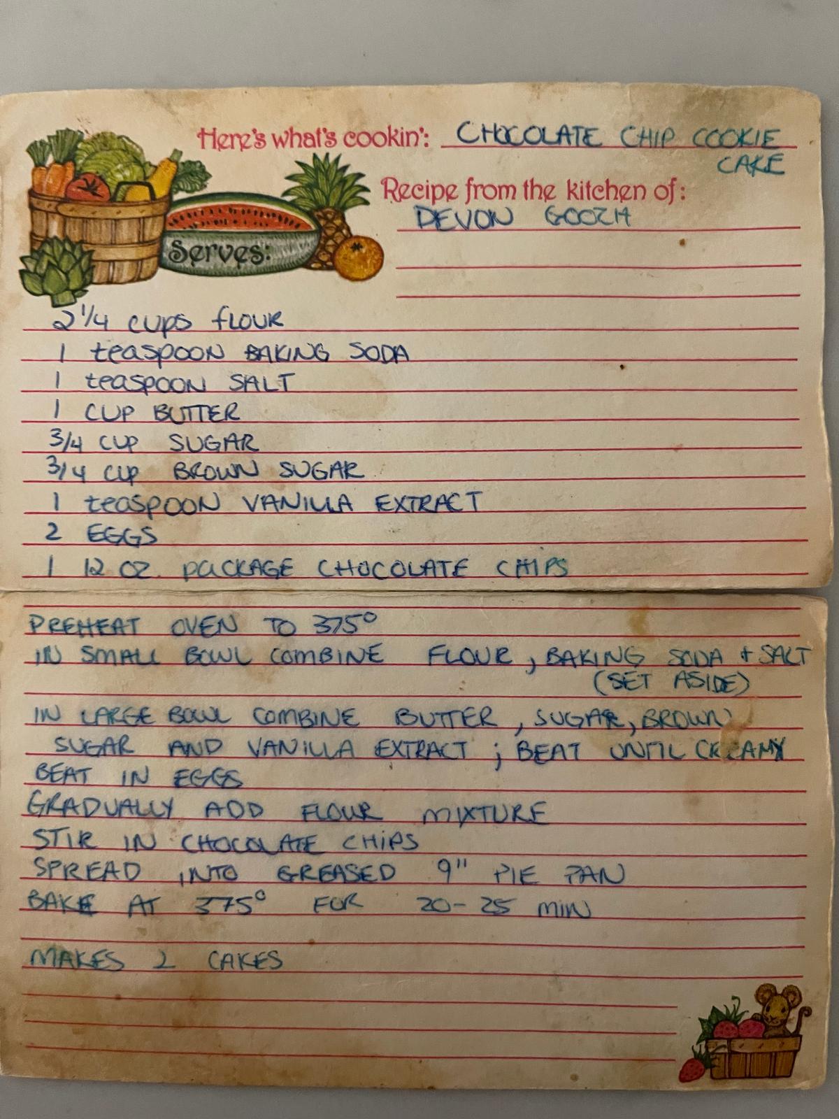 The original recipe card given to the author by her student, Devon. (Courtesy of Maria C. Garriga)