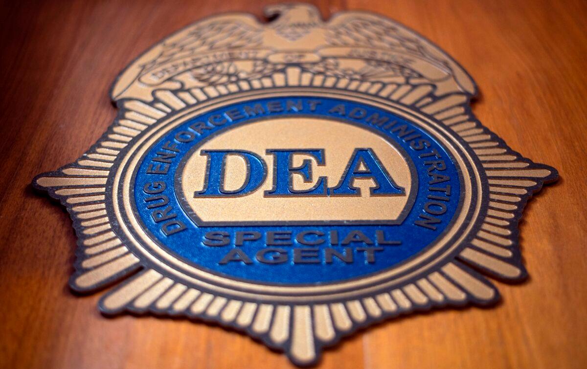 A U.S. Drug Enforcement Administration (DEA) logo at the Office of the DEA on May 29, 2019, in New York. (JOHANNES EISELE/AFP via Getty Images)
