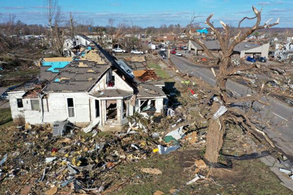 Homes are badly destroyed after a tornado ripped through the area the previous evening in Mayfield, Ky., on Dec. 11, 2021. (Scott Olson/Getty Images)