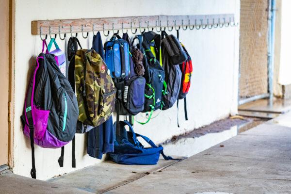 Students' bags at school in California on March 10, 2021. (John Fredricks/The Epoch Times)