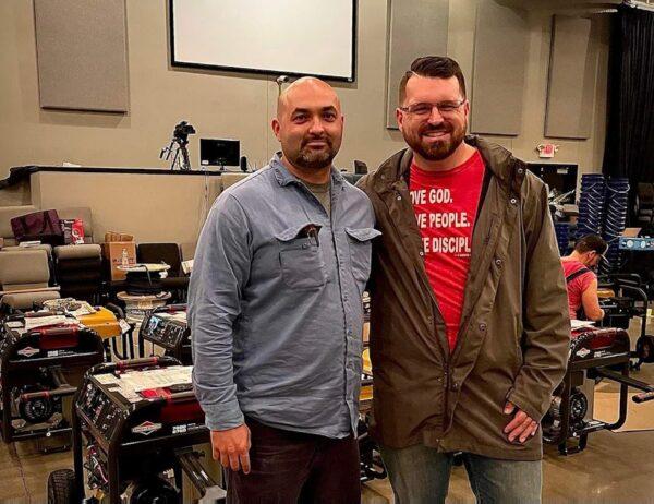 Mayfield, Ky. resident Brad Copeland (L) with his pastor, Steve Boykin (R) of His House Ministries, preparing to distribute generators to the Mayfield Community on Dec. 16. (Brad Copeland)