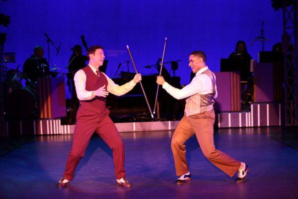 (L–R) Jeremy Benton and Phillip Attmore  in “My Walking Stick” in "Cheek to Cheek: Irving Berlin in Hollywood." (York Theatre Company)