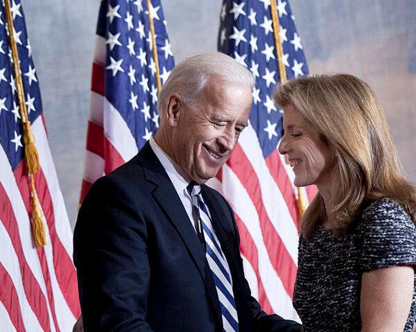 Caroline Kennedy thanks Vice President Joseph Biden after he spoke during an event to honour her father's inauguration on Capitol Hill on January 20, 2011, in Washington, DC. (Brendan Smialowski/Getty Images)