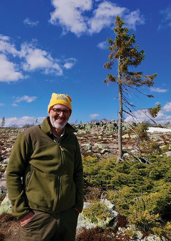 Peter Wohlleben and the world's oldest tree, Old Tjikko, in the background in "The Hidden Life of Trees." (MPI/Capelight Pictures)