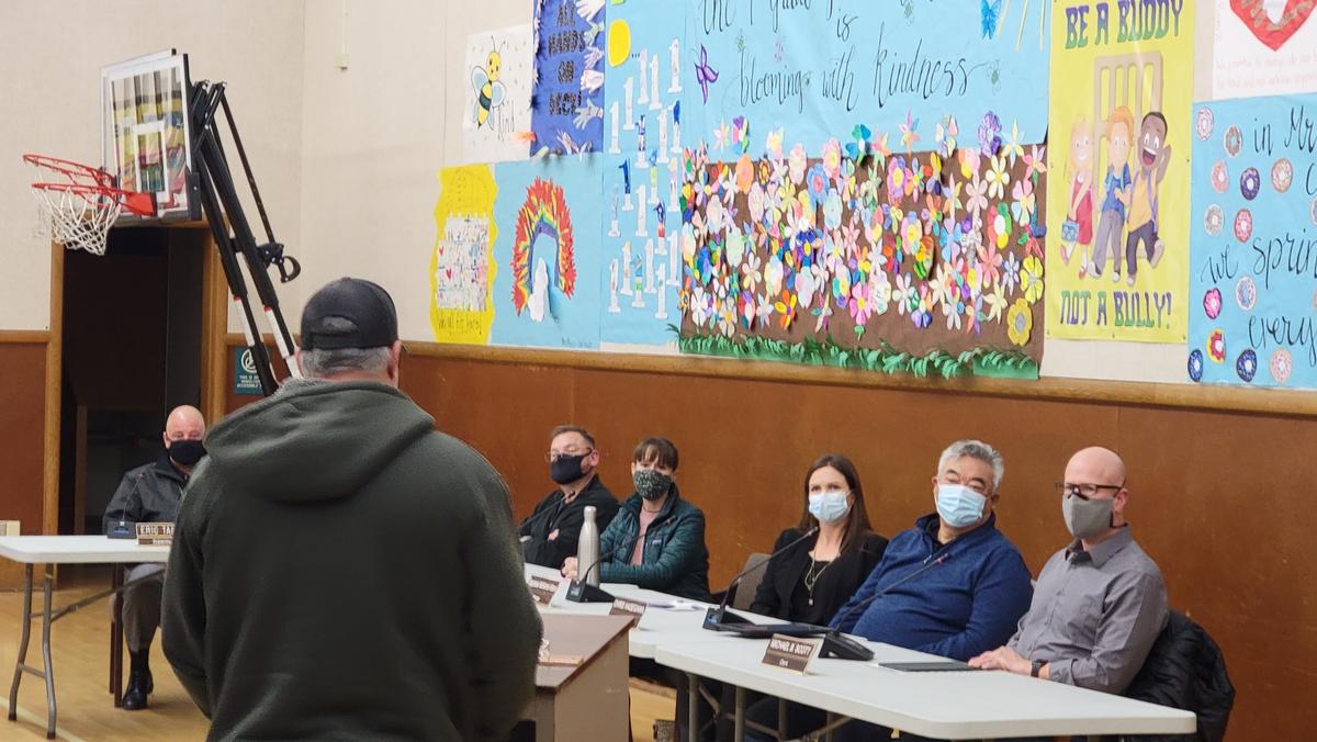 A man speaks at a school board meeting in Salinas, Calif., on Dec. 15, 2021. (Courtesy of Josey Schenkoske)