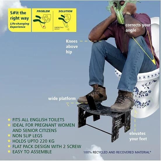 A squat stool that can be useful for senior citizens and pregnant woman, developed by Basic SHIT using recycled plastic. (Courtesy Basic SHIT)
