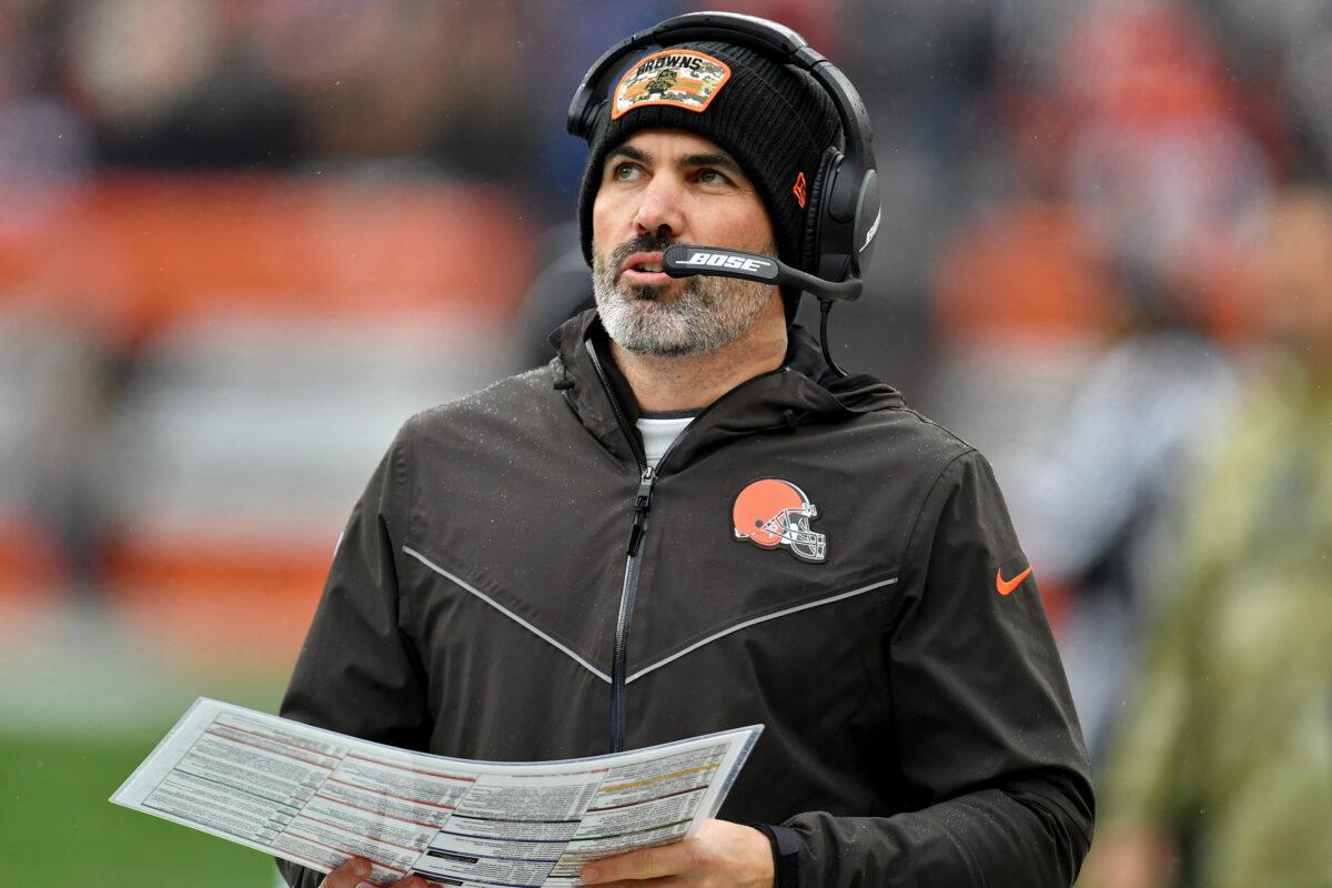 Head coach Kevin Stefanski of the Cleveland Browns looks on from the sideline during the game against the Detroit Lions at FirstEnergy Stadium in Cleveland, Ohio, on Nov. 21, 2021. (Jason Miller/Getty Images)