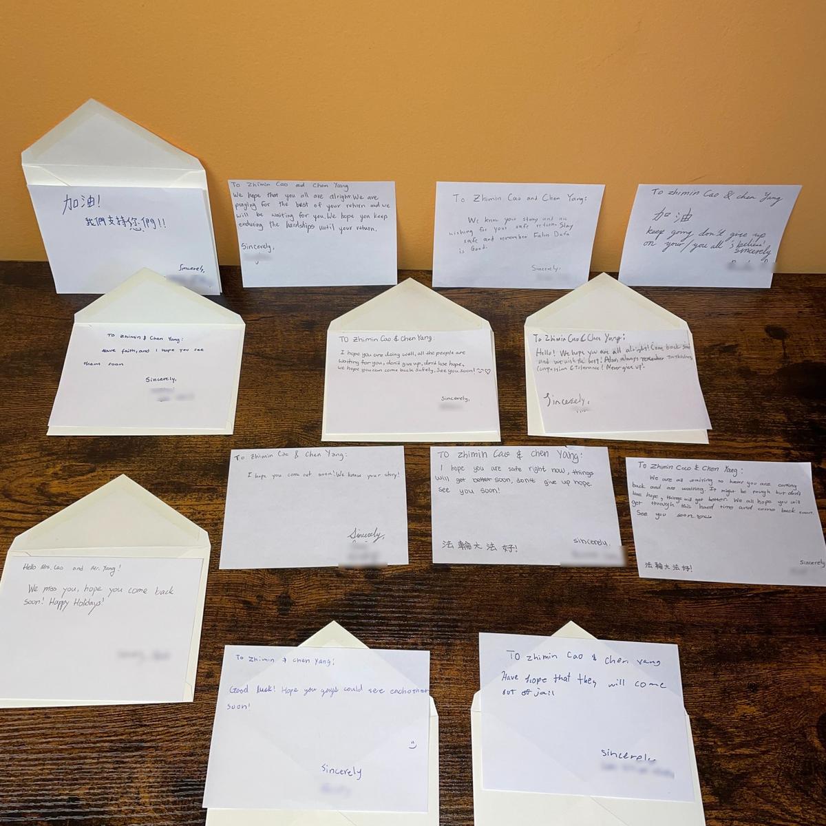 Grace Chen Fayuan’s classmates wrote over a dozen letters to her parents, who are detained in China. (<a href="https://faluninfo.net/yang-chen-and-zhimin-cao/">Courtesy of Falun Dafa Information Center</a>)