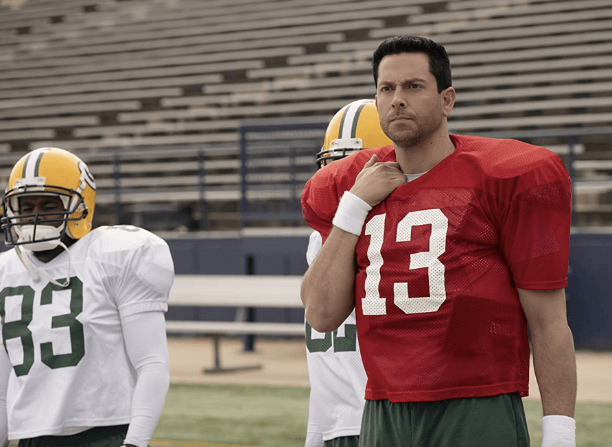 Kurt Warner (Zachary Levi, R) tries out for the Green Bay Packers' quarterback spot, in "American Underdog." (Lionsgate)