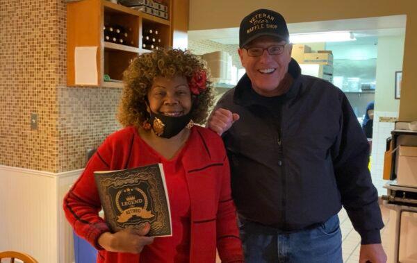 Dolores Jeanpierre and Keith Garrard at Ole's Waffle Shop in Alameda, Calif., on Dec. 14, 2021. (Nancy Han/NTD Television)