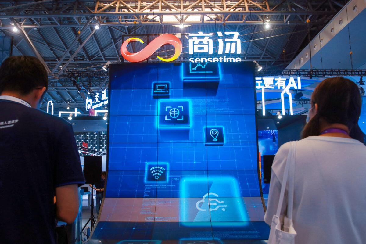 A booth of China's Chinese artificial intelligence company SenseTime shows at the 2021 World Artificial Intelligence Conference in Shanghai on July 7, 2021. (STR/CNS/AFP via Getty Images)